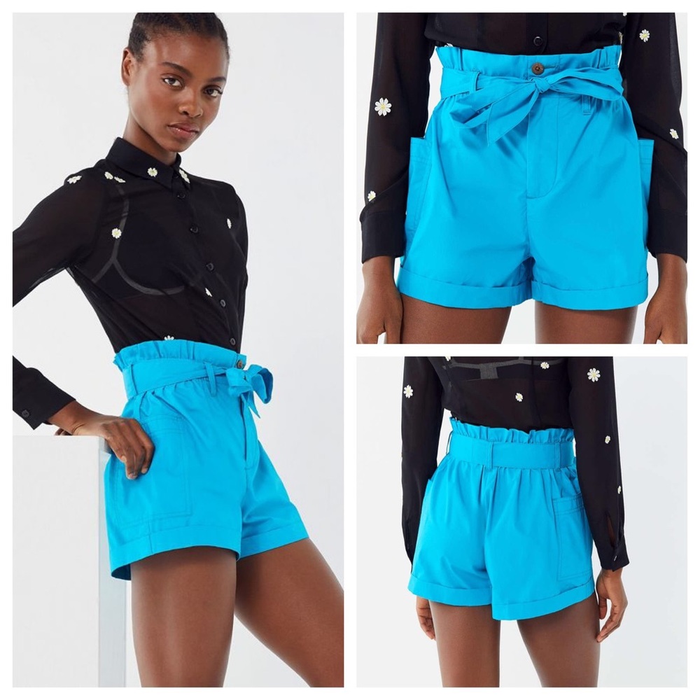 NWT UO Paper Bag Tie Waist Shorts Bright Blue 90s